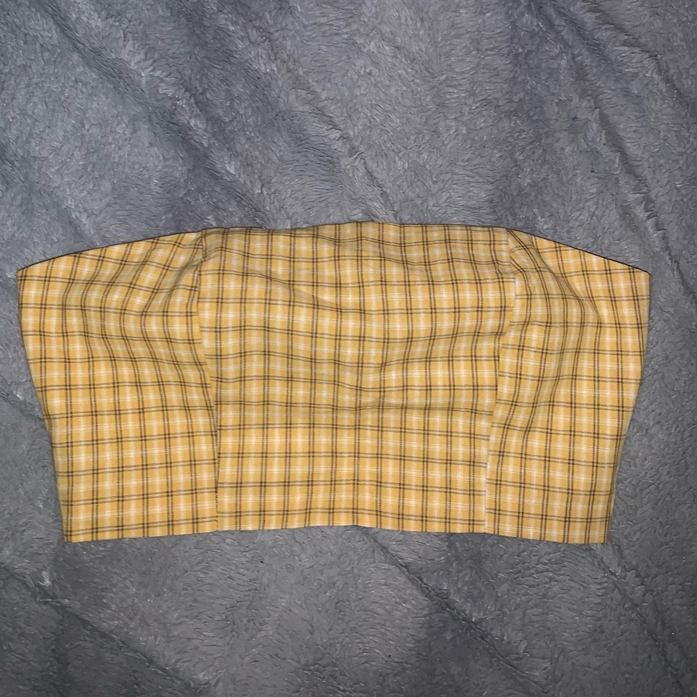 SOLD - ‼️ F21 Yellow & White Plaid Cropped Bandeau Top ‼️